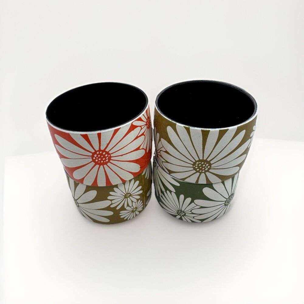 Japan Set Of 4 Gold Green Orange Floral Napkin Rings Daisies Daisy Flower